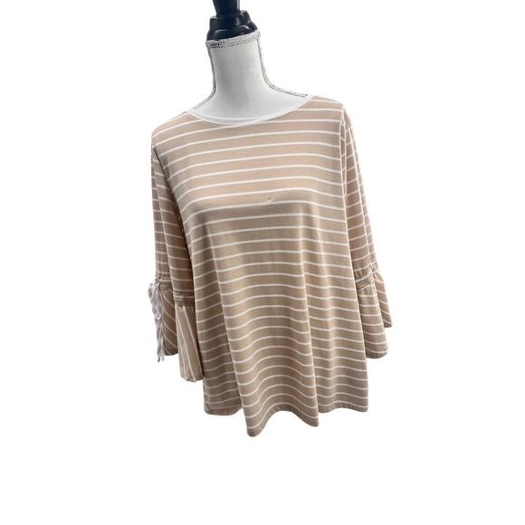 Zac & Rachel tan white striped top with bow detail at sleeve size XL - Picture 1 of 11